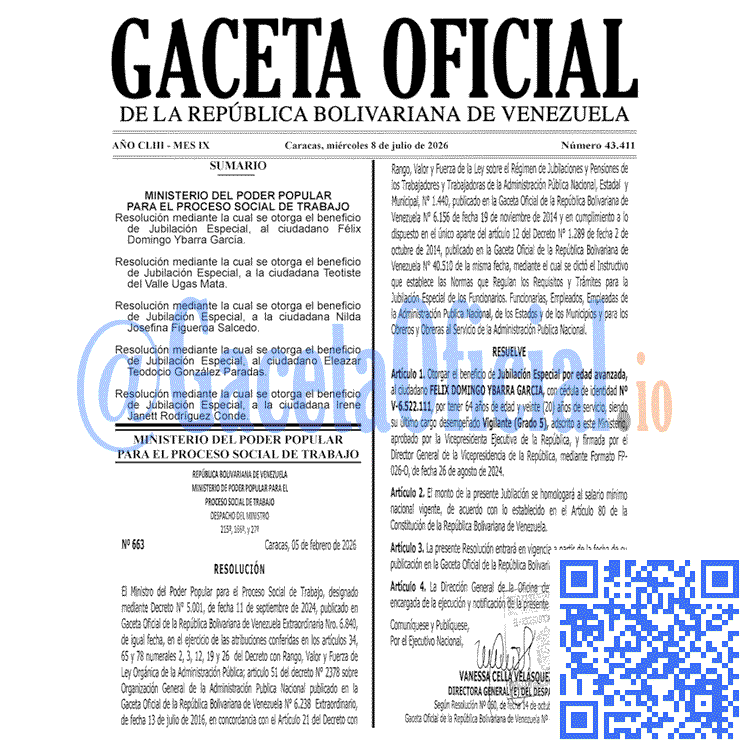Gaceta Oficial, Gaceta 43411, Gaceta 43411 HD, Gaceta #43411, Gaceta Oficial Venezuela #43411
