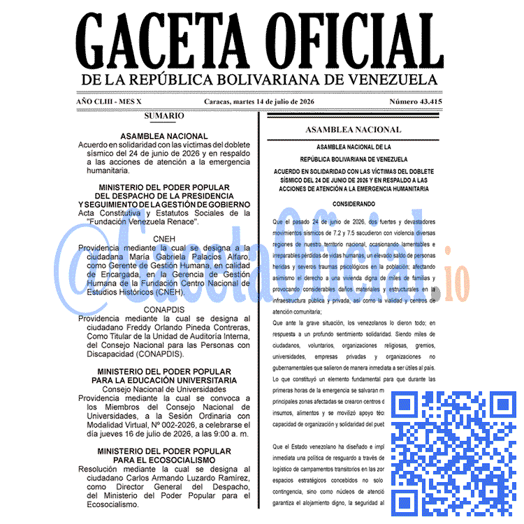 Gaceta Oficial, Gaceta 43415, Gaceta 43415 HD, Gaceta #43415, Gaceta Oficial Venezuela #43415
