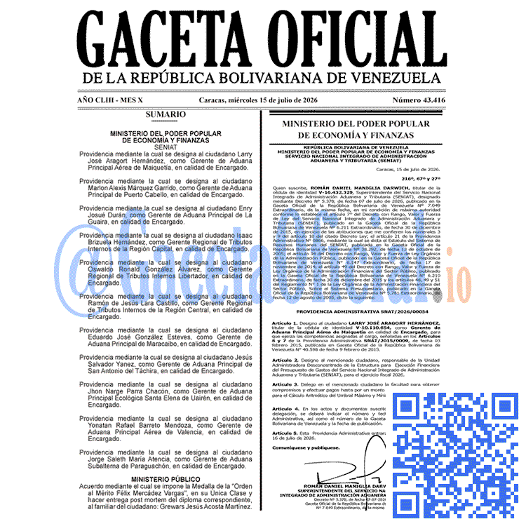 Gaceta Oficial, Gaceta 43416, Gaceta 43416 HD, Gaceta #43416, Gaceta Oficial Venezuela #43416