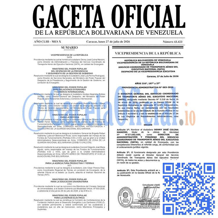 Gaceta Oficial, Gaceta 43423, Gaceta 43423 HD, Gaceta #43423, Gaceta Oficial Venezuela #43423