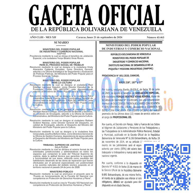 Gaceta Oficial, Gaceta 43463, Gaceta 43463 HD, Gaceta #43463, Gaceta Oficial Venezuela #43463