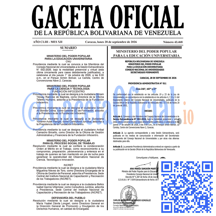Gaceta Oficial, Gaceta 43468, Gaceta 43468 HD, Gaceta #43468, Gaceta Oficial Venezuela #43468