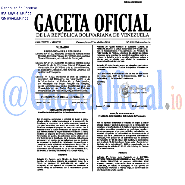 Gaceta Oficial 6531 del 31 abril 2020