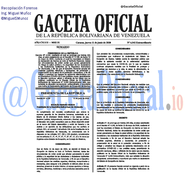 Gaceta Oficial 6542 del 11 junio 2020 Gaceta Oficial 6542 del 11 junio 2020