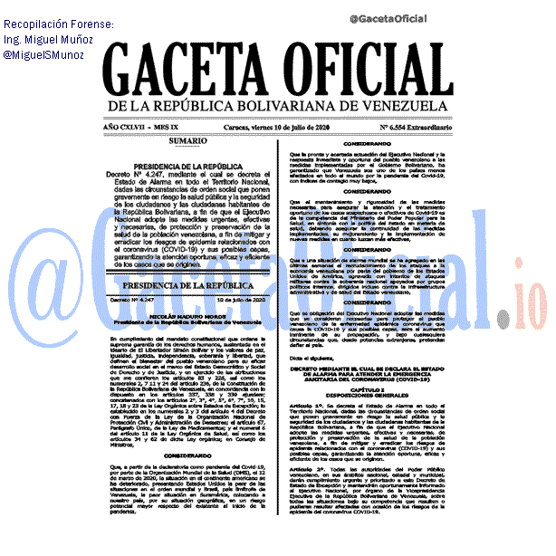 Gaceta Oficial 6554 del 10 julio 2020
