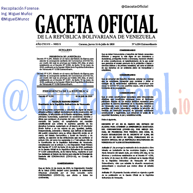 Gaceta Oficial 6556 del 16 julio 2020 Gaceta Oficial 6556 del 16 julio 2020