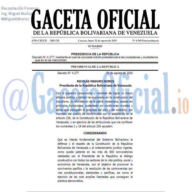 Gaceta Oficial 6569 del 31 agosto 2020 Gaceta Oficial 6569 del 31 agosto 2020