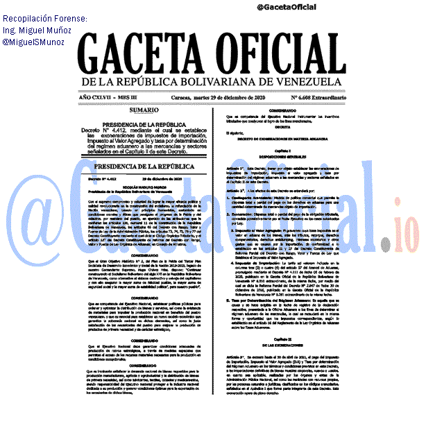 Gaceta Oficial 6608 del 29 diciembre 2020 Gaceta Oficial 6608 del 29 diciembre 2020