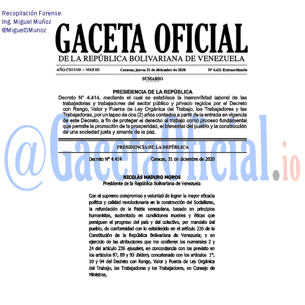 Gaceta Oficial 6611 del 31 diciembre 2020 Gaceta Oficial 6611 del 31 diciembre 2020
