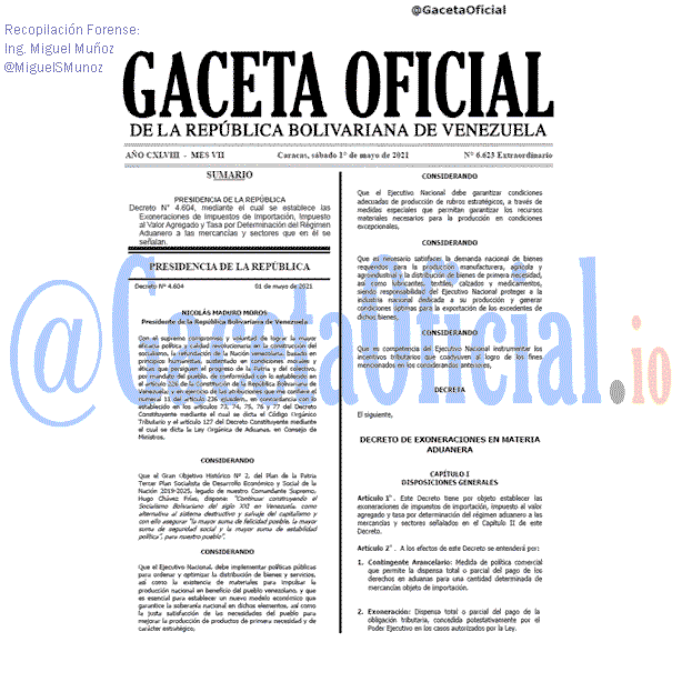 Gaceta Oficial 6623 del 1 mayo 2021 Gaceta Oficial 6623 del 1 mayo 2021