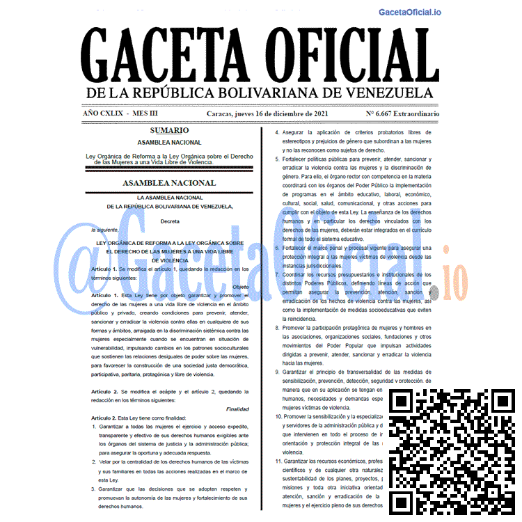 Gaceta Oficial 6667 del 16 diciembre 2021