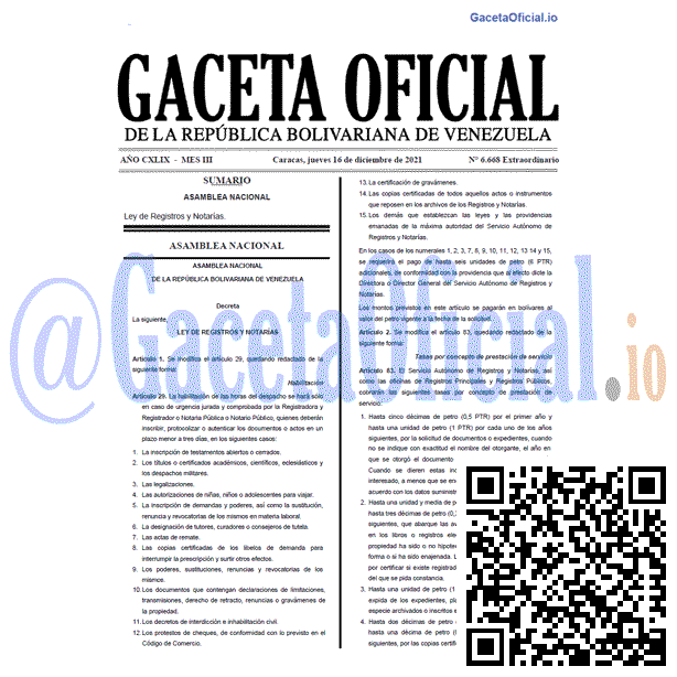 Gaceta Oficial 6668 del 16 diciembre 2021