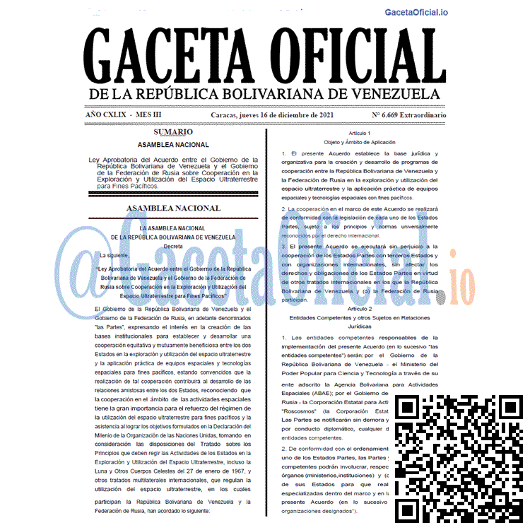 Gaceta Oficial 6669 del 16 diciembre 2021