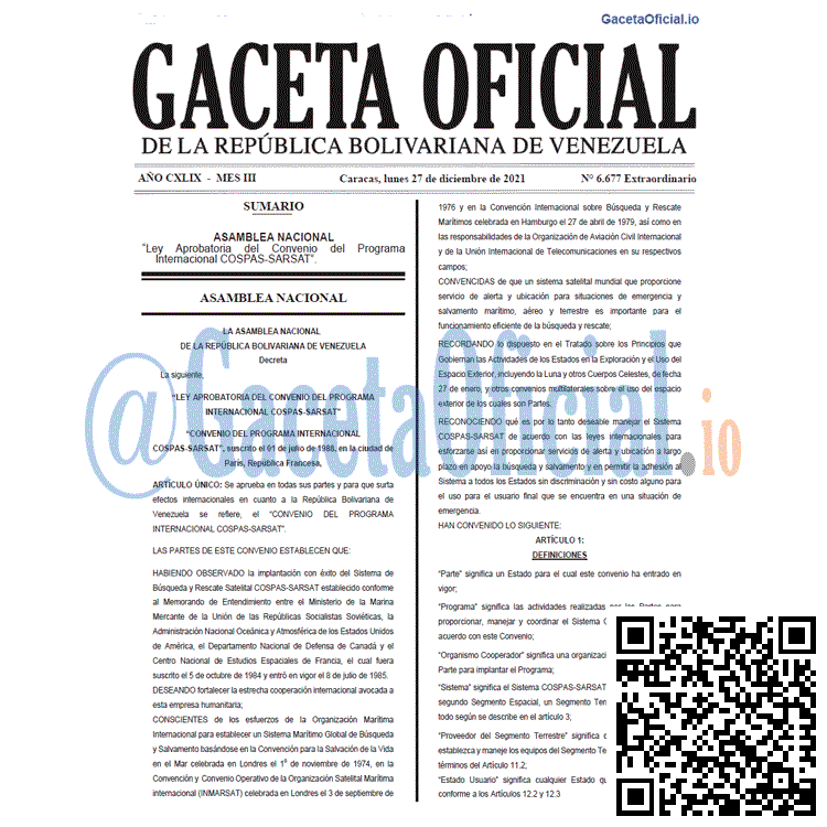 Gaceta Oficial 6677 del 27 diciembre 2021 Gaceta Oficial 6677 del 27 diciembre 2021