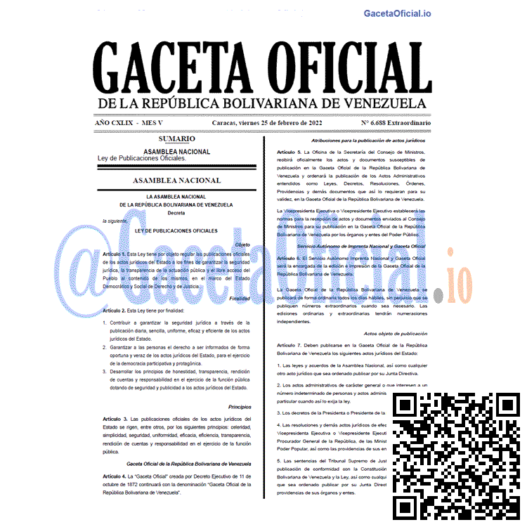 Gaceta Oficial 6688 del 25 febrero 2022