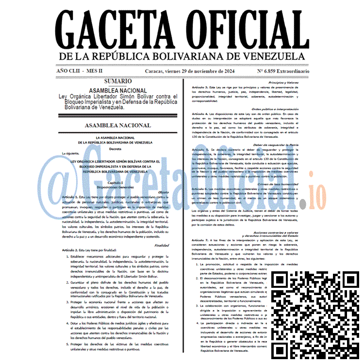 Venezuela Gaceta Oficial 6859 del 29 noviembre 2024 Gaceta Oficial, Gaceta 6859, Gaceta 6859 HD, Gaceta #6859, Gaceta Oficial Venezuela #6859
