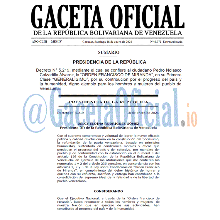 Venezuela Gaceta Oficial 6972 del 18 enero 2026 Gaceta Oficial, Gaceta 6972, Gaceta 6972 HD, Gaceta #6972, Gaceta Oficial Venezuela #6972