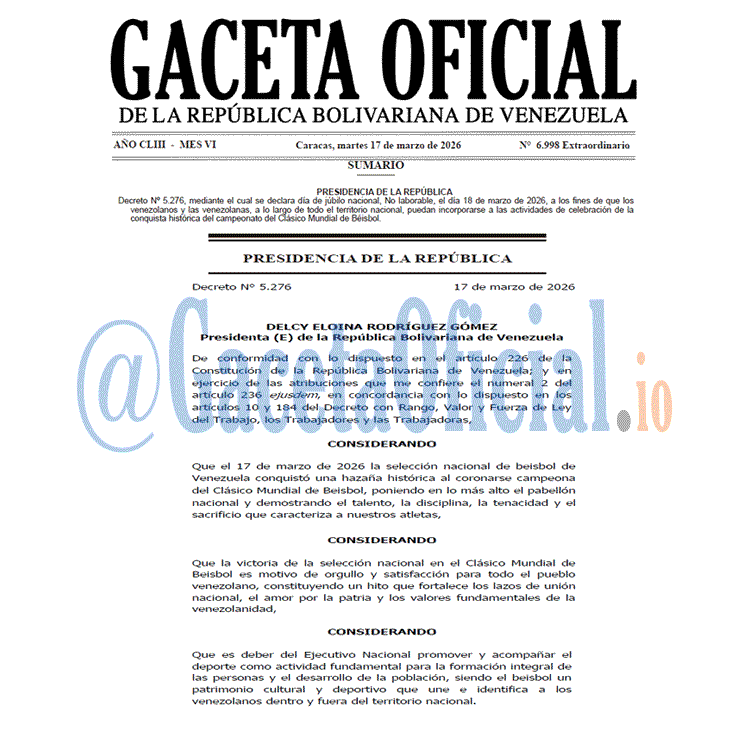 Gaceta Oficial, Gaceta 6998, Gaceta 6998 HD, Gaceta #6998, Gaceta Oficial Venezuela #6998