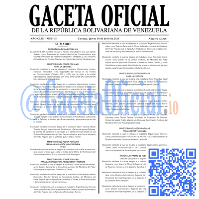 Gaceta Oficial Venezuela #43366 jueves 30 abril 2026