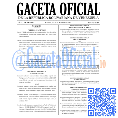 Gaceta Oficial Venezuela #43358 lunes 20 abril 2026