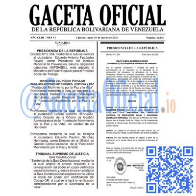 Gaceta Oficial Venezuela #43345 lunes 30 marzo 2026