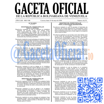Gaceta Oficial Venezuela #43372 lunes 11 mayo 2026