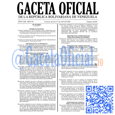 Gaceta Oficial Venezuela #43359 martes 21 abril 2026