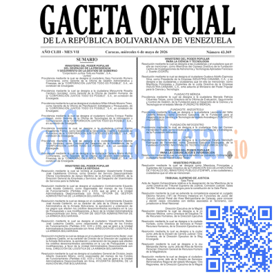 Gaceta Oficial Venezuela #43369 miércoles 6 mayo 2026