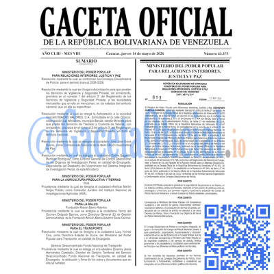 Gaceta Oficial Venezuela #43375 jueves 14 mayo 2026