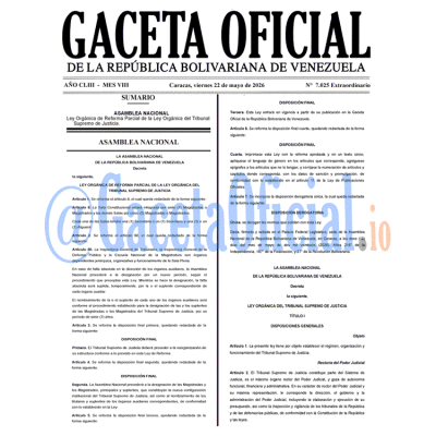 Gaceta Oficial Venezuela #7025 viernes 22 mayo 2026