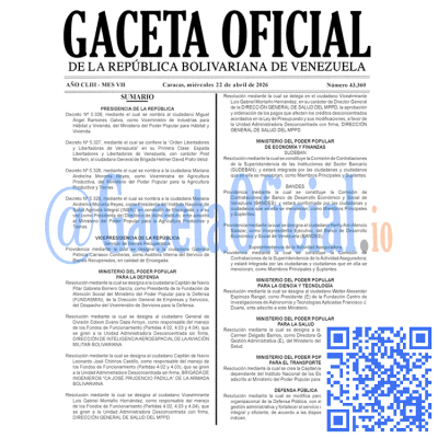 Gaceta Oficial Venezuela #43360 miércoles 22 abril 2026