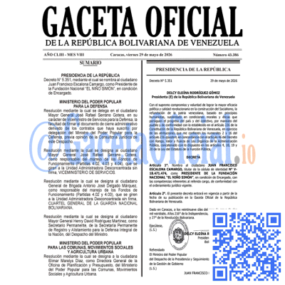 Gaceta Oficial Venezuela #43386 viernes 29 mayo 2026