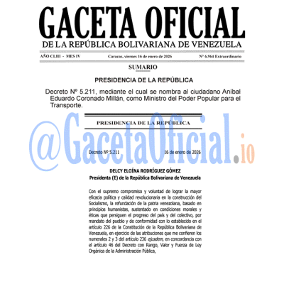 Gaceta Oficial Venezuela #6964 viernes 16 enero 2026