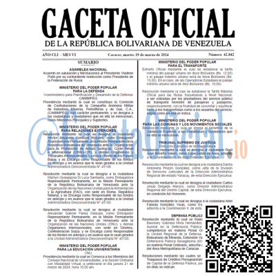 Gaceta Oficial de Venezuela #42842 del martes 19 marzo 2024